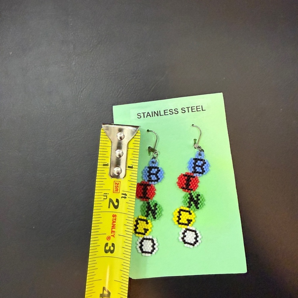 Colorful Handmade Seed Bead Earrings Boho Lightweight Acrylic Letter Drop - Picture 2 of 5
